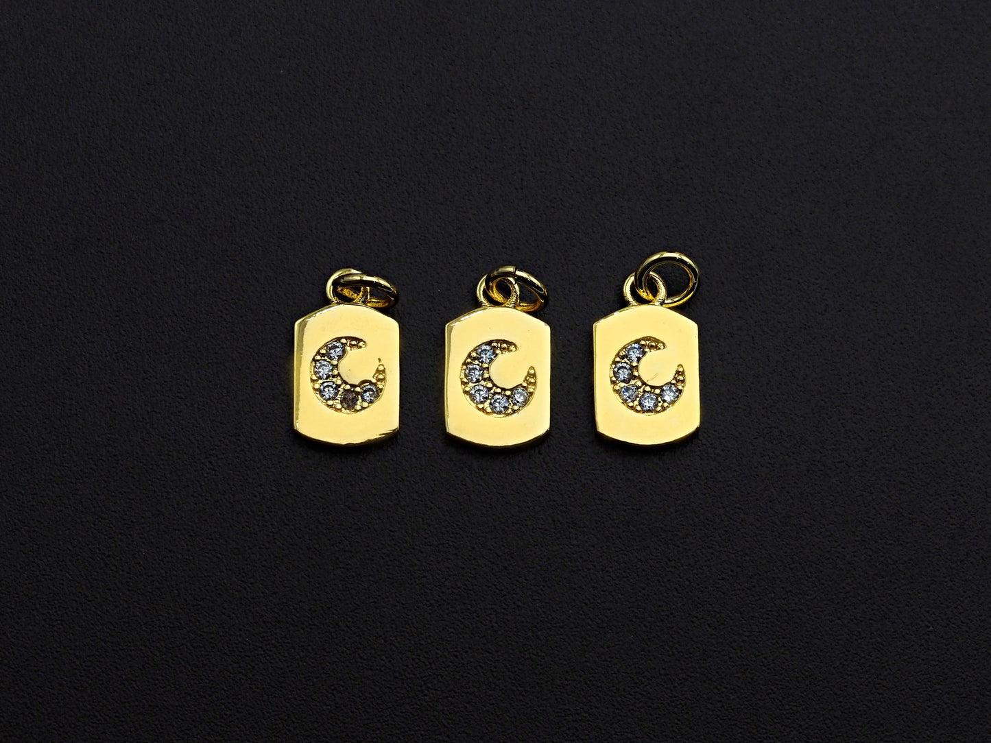CZ Micro Pave Cresent Moon On Peltate Pendant, Cubic Zirconia Tag Pendant, Micro pave Moon pendant, 8x14mm, sku#Z773