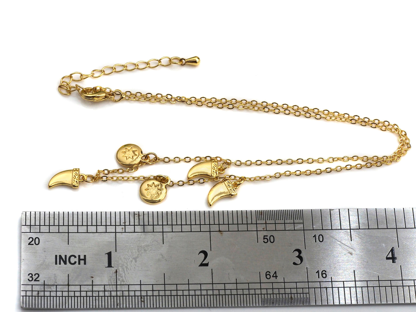 Gold Horn Coin Charm Necklace, Coin Necklace, Dainty Gold Necklace, sku#Z706