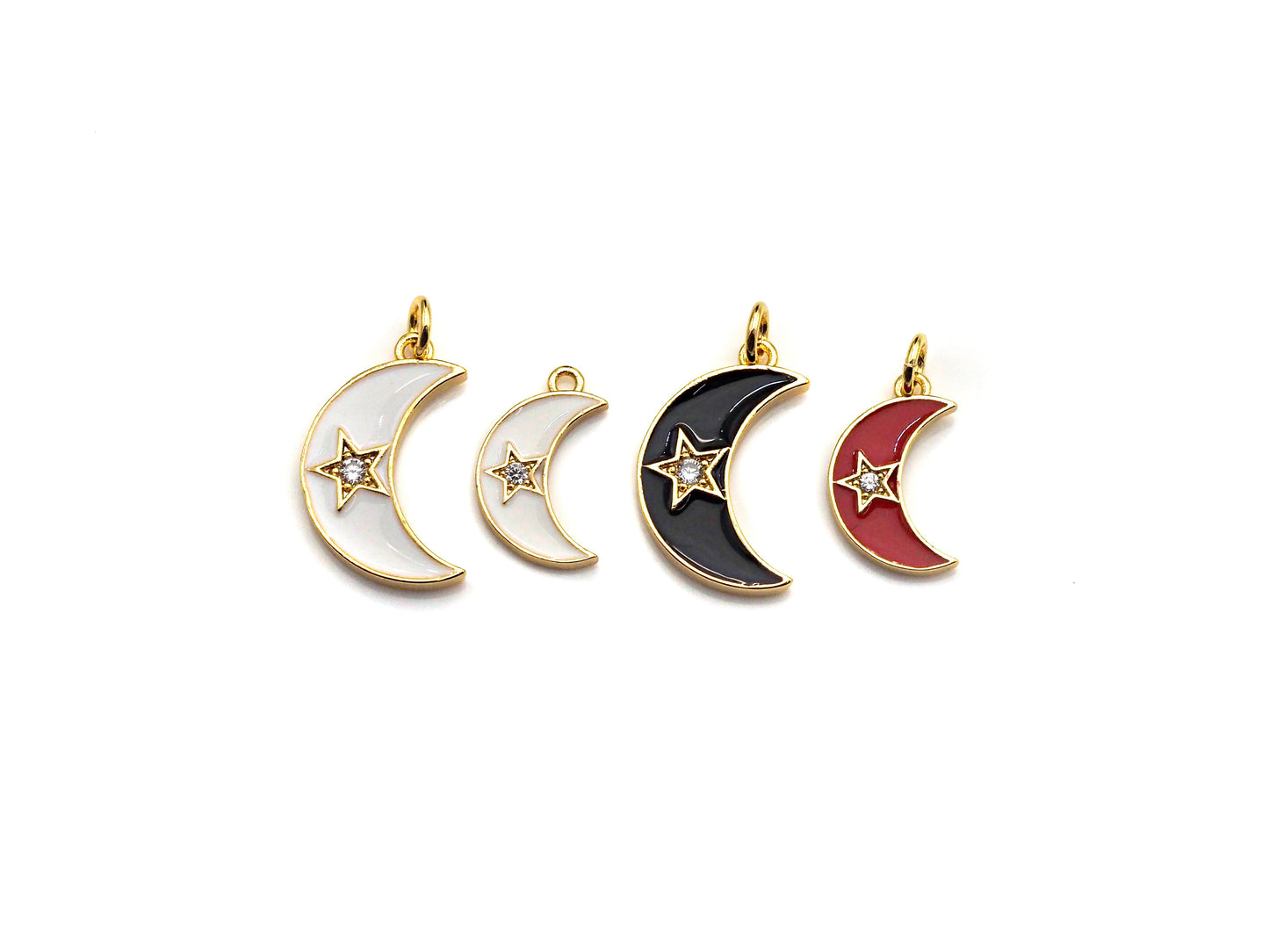 Enamel Moon Star charm, Black Red White Gold CZ Half Moon Pendant, Enamel Moon charm, 10x19mm/18x21mm, sku#FH14