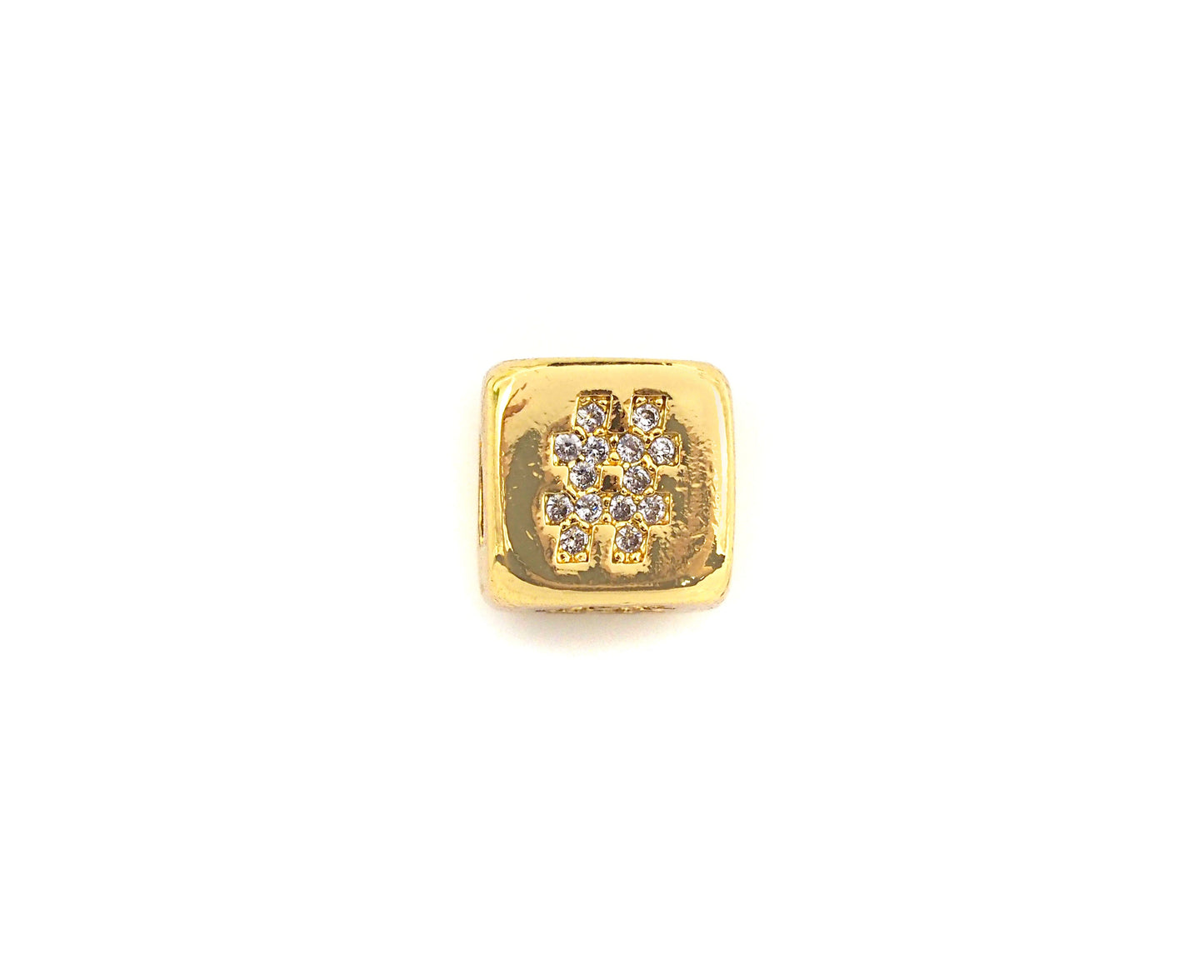 CZ Micro Pave # Symbol Dice Spacer Beads, Cubic Zirconia Cube Spacer Beads, 24k Gold Tone, 8.5mm, sku#Z720