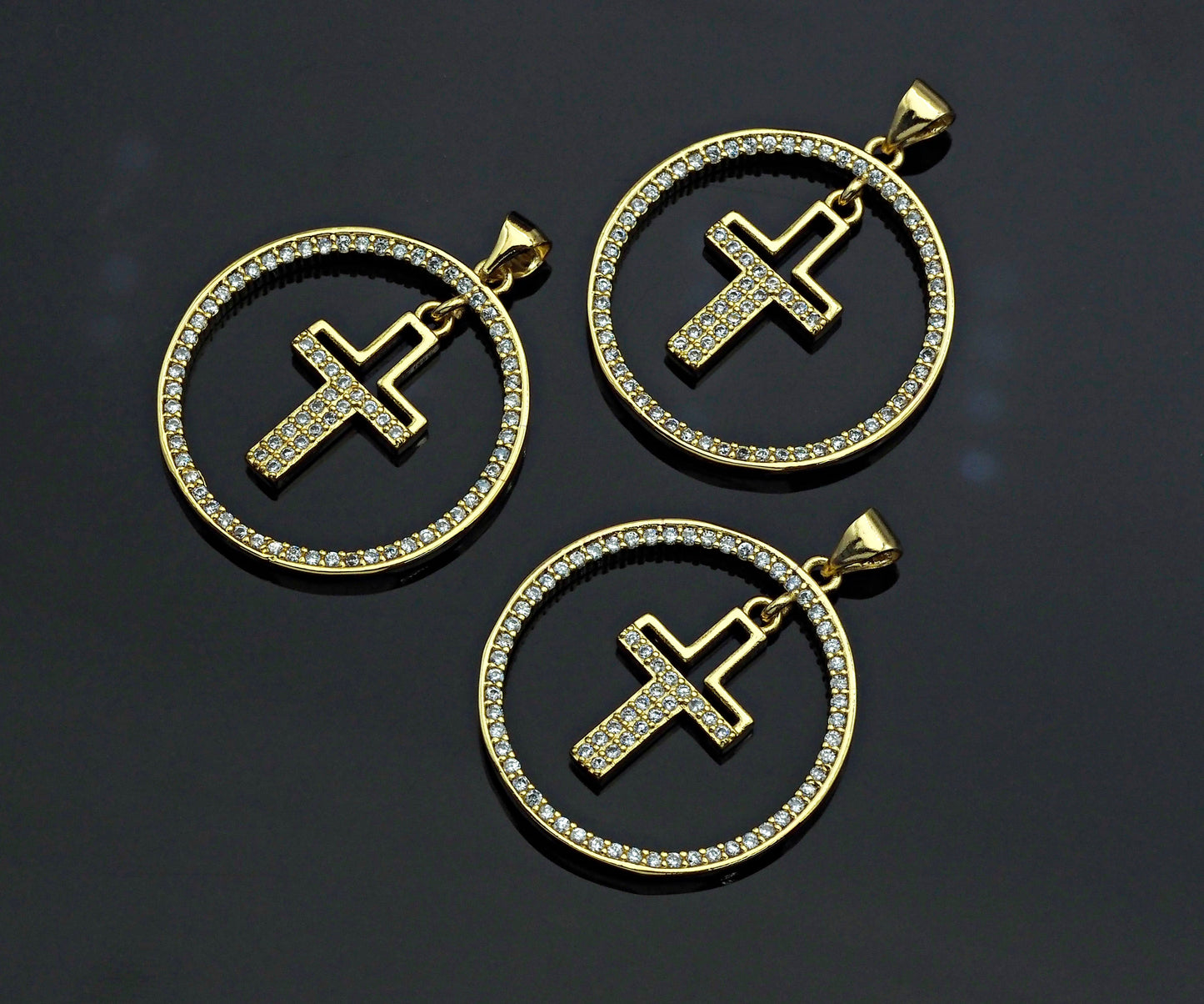 Clear CZ Micro Pave Cross Hanging in Round Ring Shape Pendant Charm, Cubic Zirconia Round Ring Cross Charm,27x30mm,sku#LK157