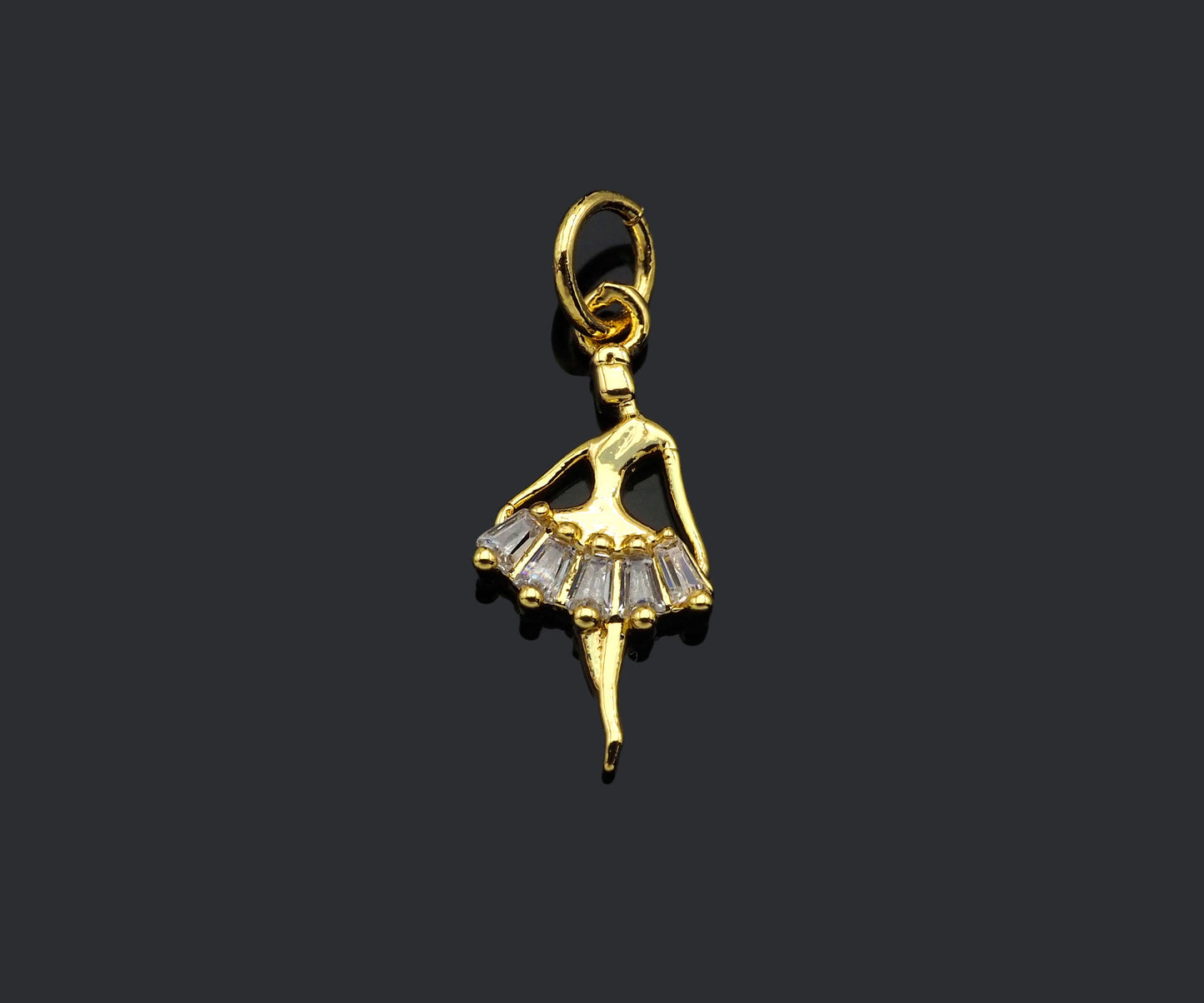 CZ Micro Pave Ballet Dancer Shape Pendant,18K Dainty Gold Dancing Girl Charm, Necklace Bracelet Charm Pendant,8x16mm,Sku#FH155