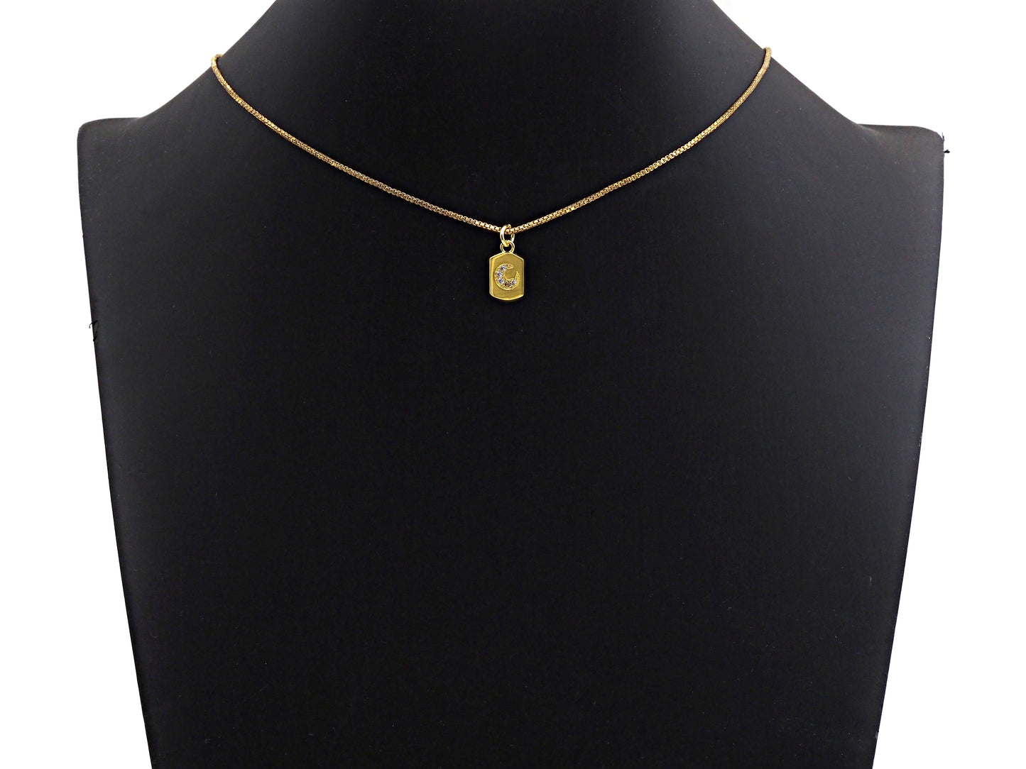 CZ Micro Pave Cresent Moon On Peltate Pendant, Cubic Zirconia Tag Pendant, Micro pave Moon pendant, 8x14mm, sku#Z773