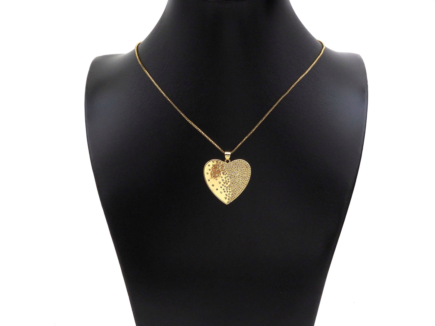 CZ Micro Pave Heart Shape Pendant/Charm,Cubic Zirconia Medallion Charm, Necklace Bracelet Heart Charm Pendant,28x27mm, Sku#LK195