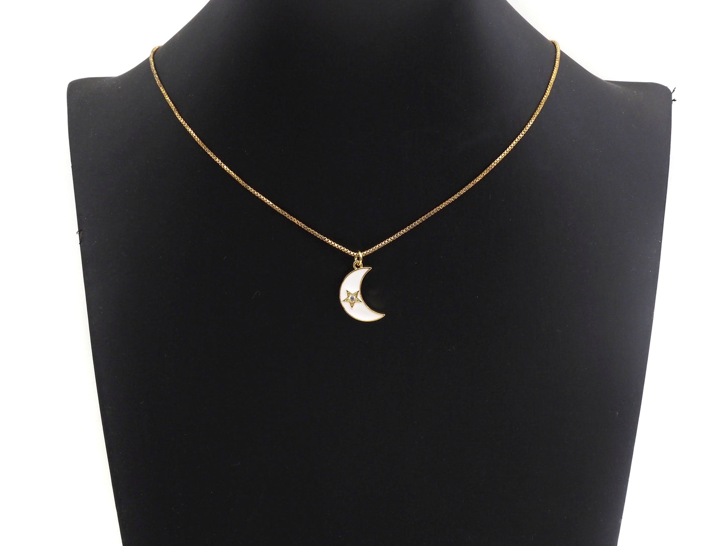 Enamel Moon Star charm, Black Red White Gold CZ Half Moon Pendant, Enamel Moon charm, 10x19mm/18x21mm, sku#FH14