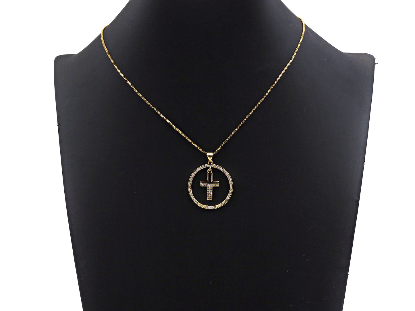 Clear CZ Micro Pave Cross Hanging in Round Ring Shape Pendant Charm, Cubic Zirconia Round Ring Cross Charm,27x30mm,sku#LK157