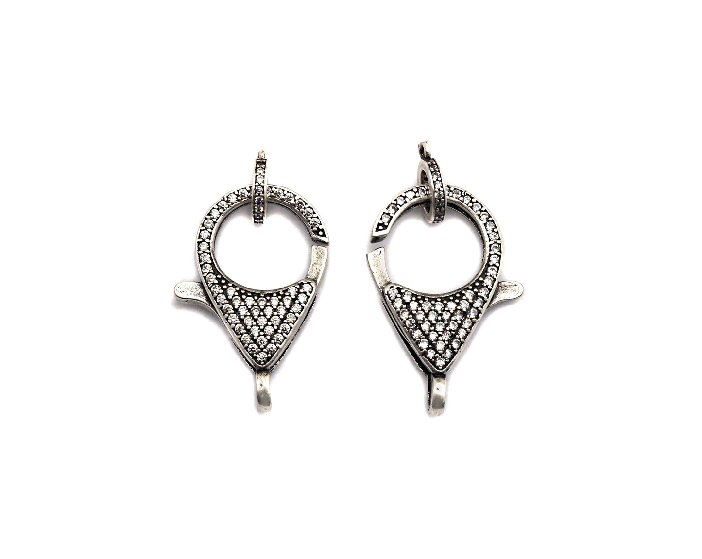 CZ Micro Pave Teardrop Lobster Claw Clasp, Cubic Zirconia Clasp, Antique Silver Plated Clasp, 18x26mm,sku#H173