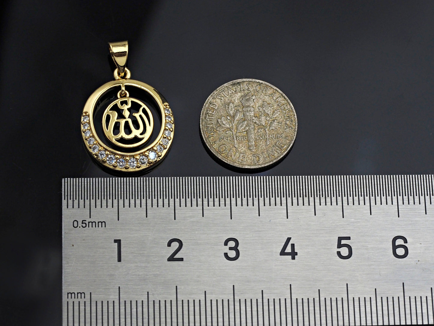 CZ Micro Pave Curve Pattern On Round Ring Shaped Pendant/Charm, Gold Cubic Zirconia Pendant Charm,17x21mm,sku#F1268