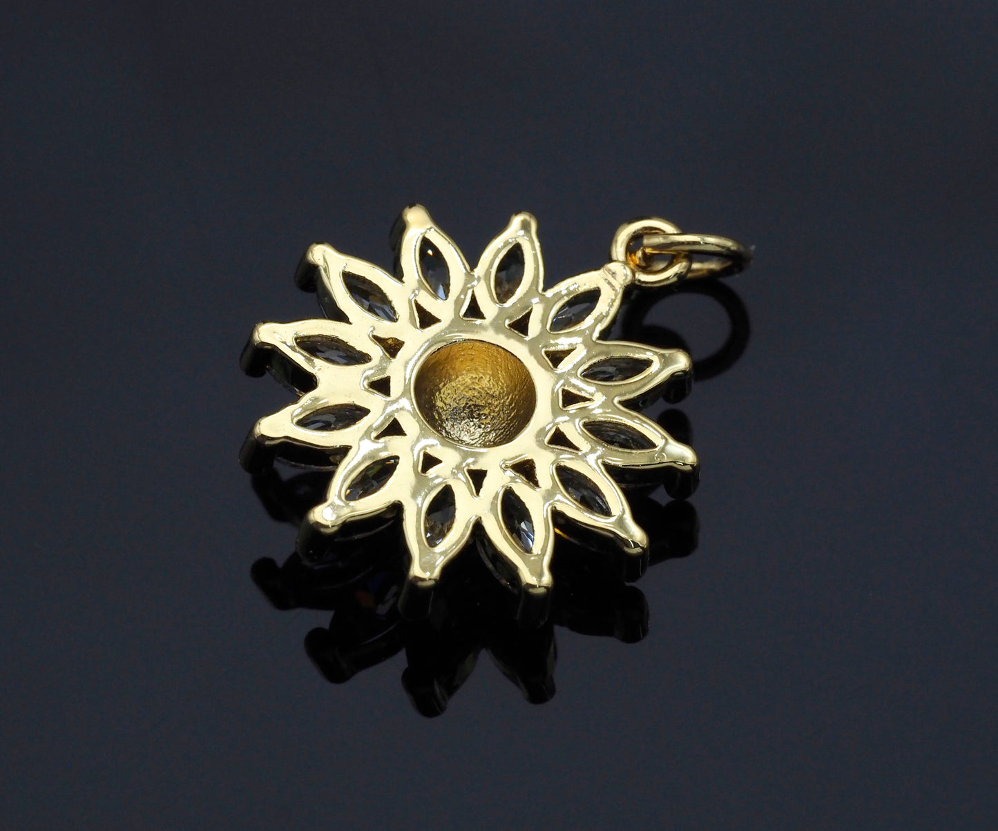CZ Micro Pave Sunflower Pendant, Gold/Silver Plated Jewelry, sku#F1219C