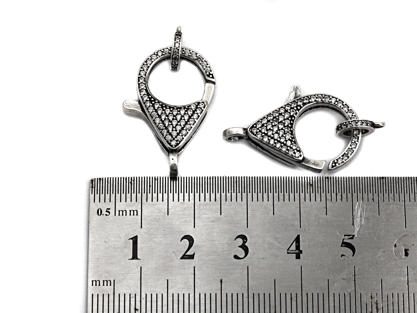 CZ Micro Pave Teardrop Lobster Claw Clasp, Cubic Zirconia Clasp, Antique Silver Plated Clasp, 18x26mm,sku#H173