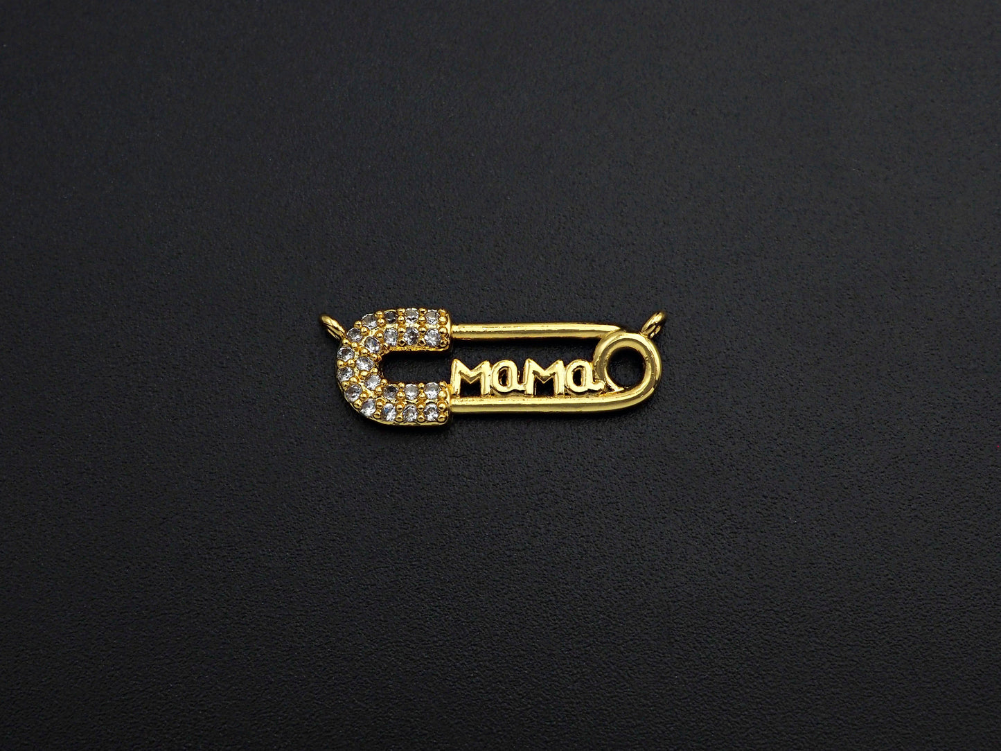CZ Micro Pave Mama Safety Pin Pendant, Safety Pin Cubic Zirc