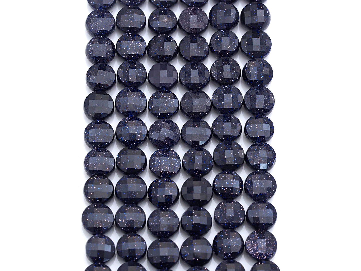 Double Sided Turtle Shell Cut Blue Goldstone Coin beads, 6mm Flat coin faceted, Natural Gemstone Beads, 16" Full Strand, sku#U606