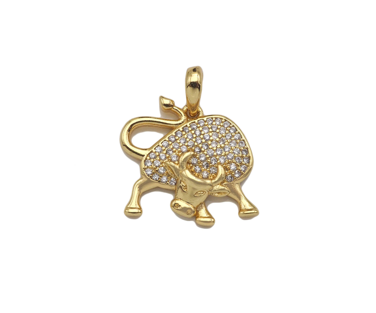 Colorful CZ Micro Pave Bull Pendant/Charm,Cubic Zirconia Charm, Necklace Bracelet Charm Pendant,17x18mm, Sku#LD35