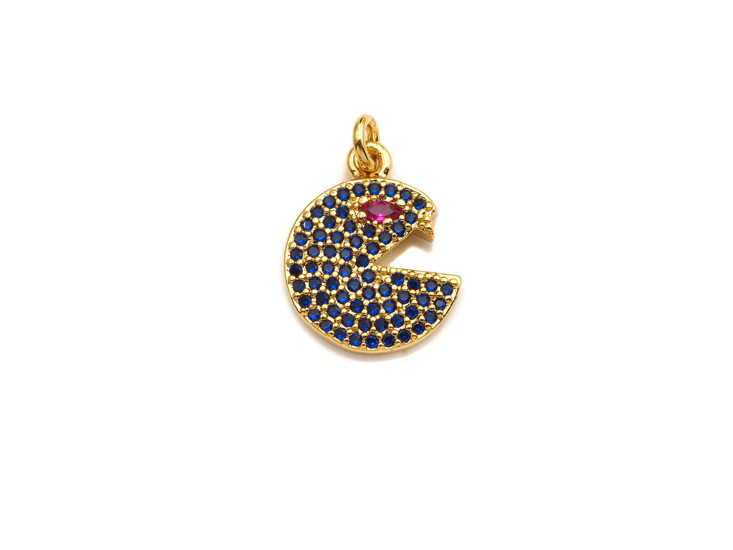 CZ Micro Pave Cobalt/Fuchsia/Green Pac-Man Pendant, CZ Pave Pac-Man Face Pendant, sku#F1142C