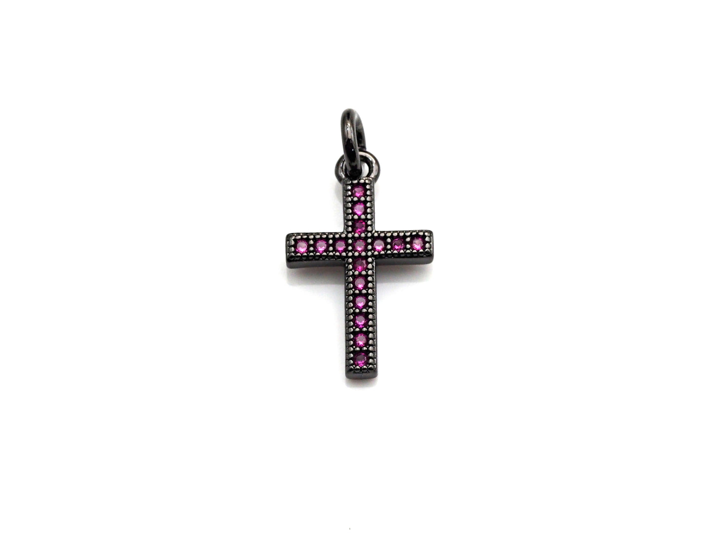 CZ Micro Pave Cross Charm, Black/Fuchsia/Turquoise/Cobalt Blue Cubic Zirconia Cross, 10x16mm, sku#X143