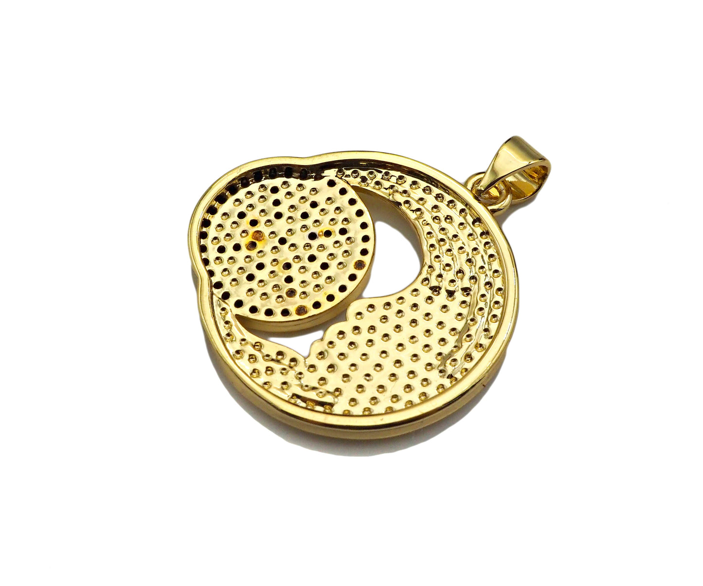 CZ Micro Pave Flower Cresent Moon Shape Pendant/Charm,Cubic Zirconia Medallion Charm, Necklace Bracelet Charm Pendant,25mm, Sku#LK196