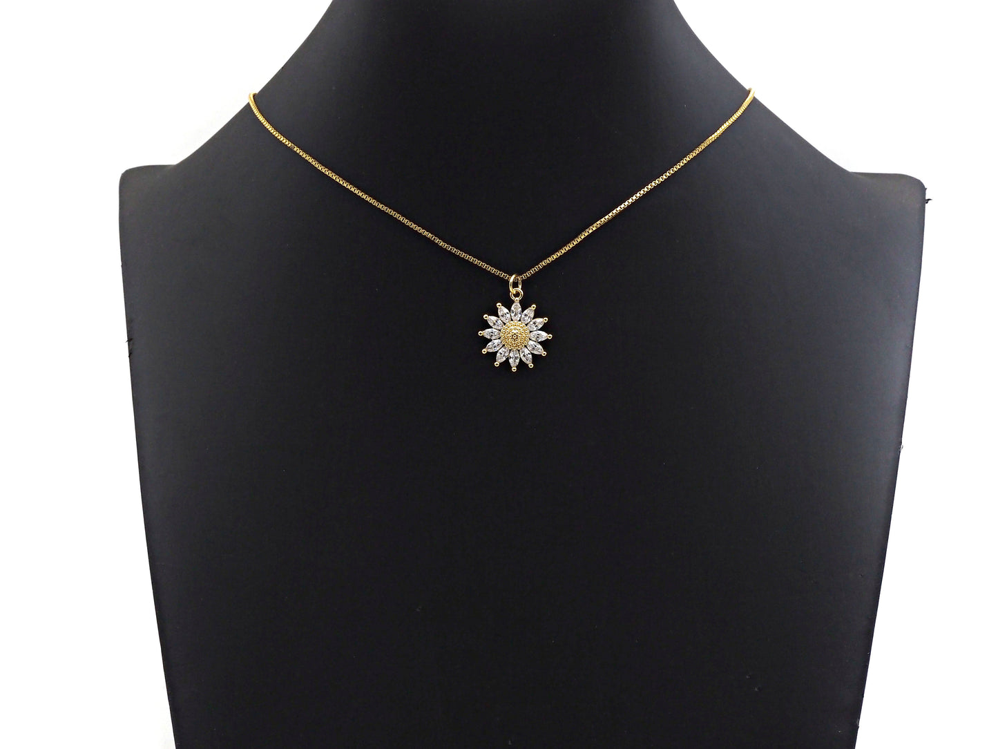 CZ Micro Pave Sunflower Pendant, Gold/Silver Plated Jewelry, sku#F1219C