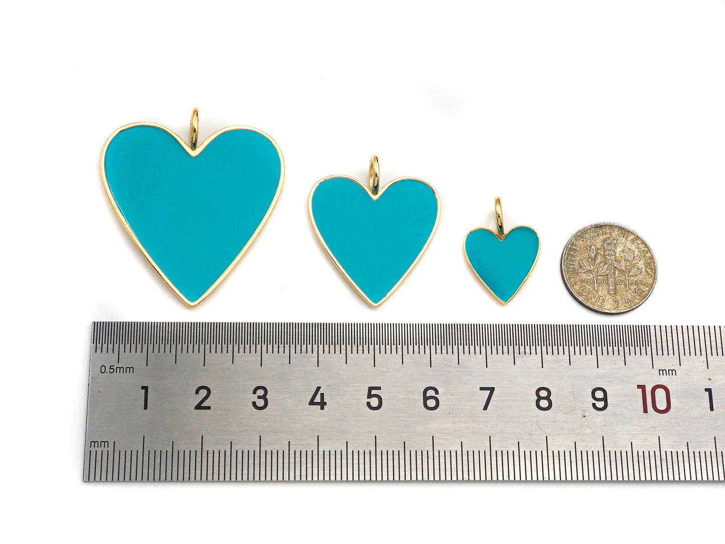 Yellow Pink Blue Enamel Heart Pendant with Gold Finish, Enamel Heart, Colorful Enamel Heart, 15/25/35mm, sku#ML26