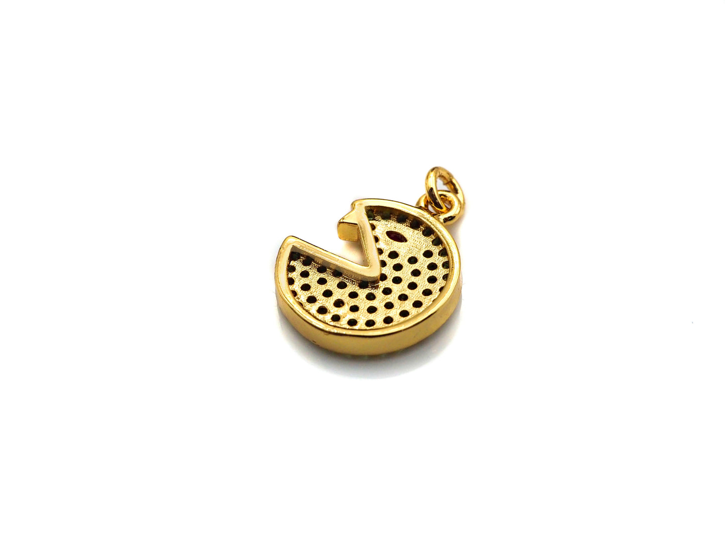 CZ Micro Pave Cobalt/Fuchsia/Green Pac-Man Pendant, CZ Pave Pac-Man Face Pendant, sku#F1142C