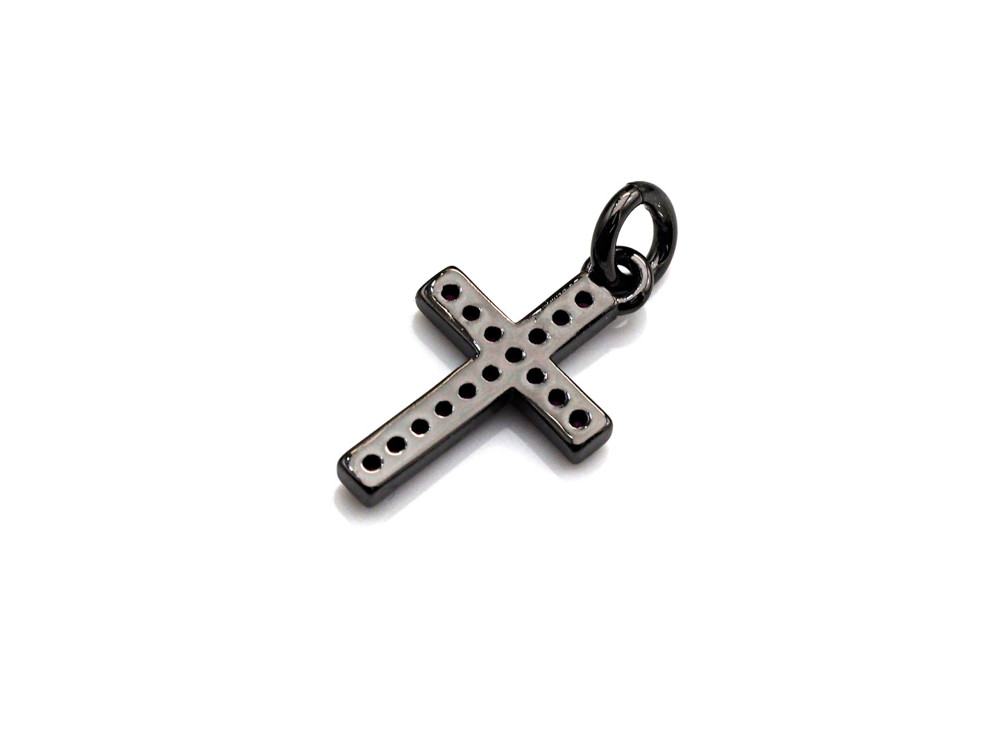 CZ Micro Pave Cross Charm, Black/Fuchsia/Turquoise/Cobalt Blue Cubic Zirconia Cross, 10x16mm, sku#X143