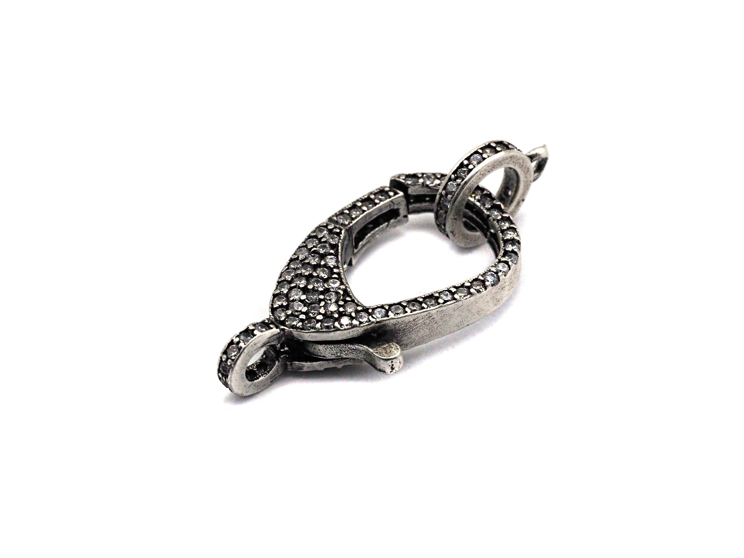 CZ Micro Pave Teardrop Lobster Claw Clasp, Antique Silver Plated Cubic Zirconia Clasp, 12x23mm,sku#H174