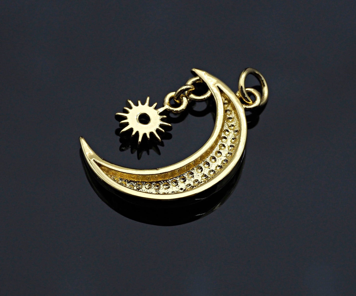 Cobalt CZ Micro Pave Cresent Moon With North Star Shape Pendant Charm, Cubic Zirconia Moon Charm,15x22mm,Sku#LK158
