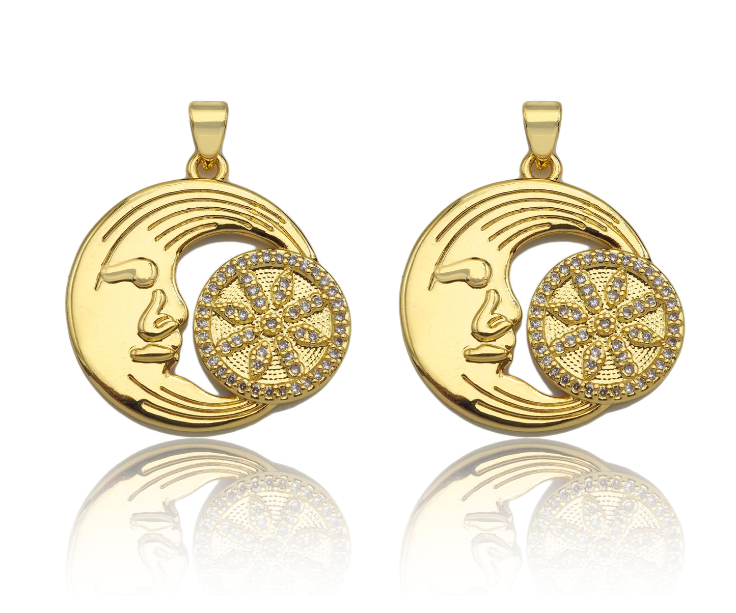 CZ Micro Pave Flower Cresent Moon Shape Pendant/Charm,Cubic Zirconia Medallion Charm, Necklace Bracelet Charm Pendant,25mm, Sku#LK196