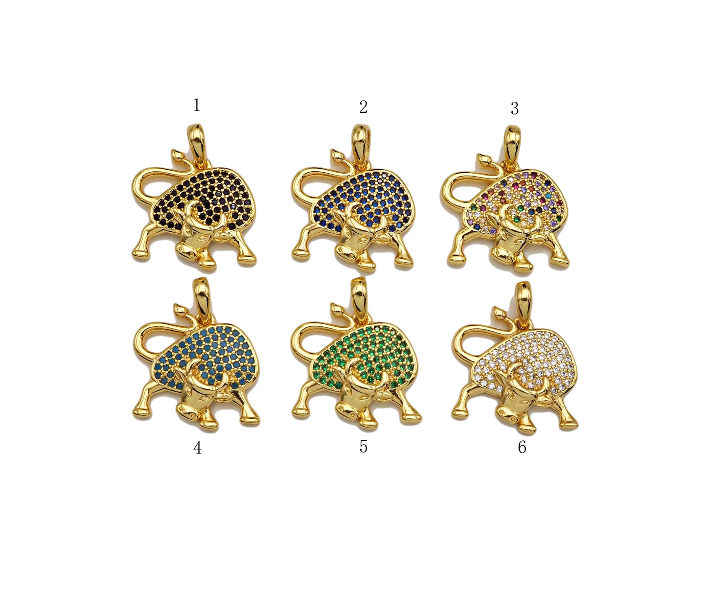 Colorful CZ Micro Pave Bull Pendant/Charm,Cubic Zirconia Charm, Necklace Bracelet Charm Pendant,17x18mm, Sku#LD35