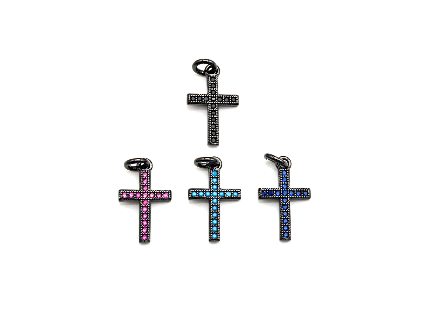 CZ Micro Pave Cross Charm, Black/Fuchsia/Turquoise/Cobalt Blue Cubic Zirconia Cross, 10x16mm, sku#X143