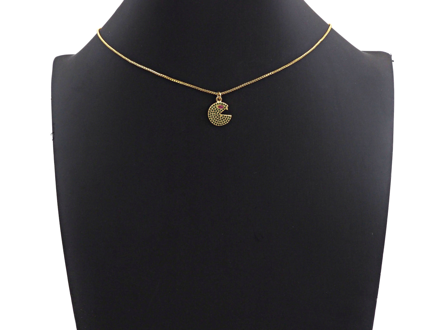 CZ Micro Pave Cobalt/Fuchsia/Green Pac-Man Pendant, CZ Pave Pac-Man Face Pendant, sku#F1142C
