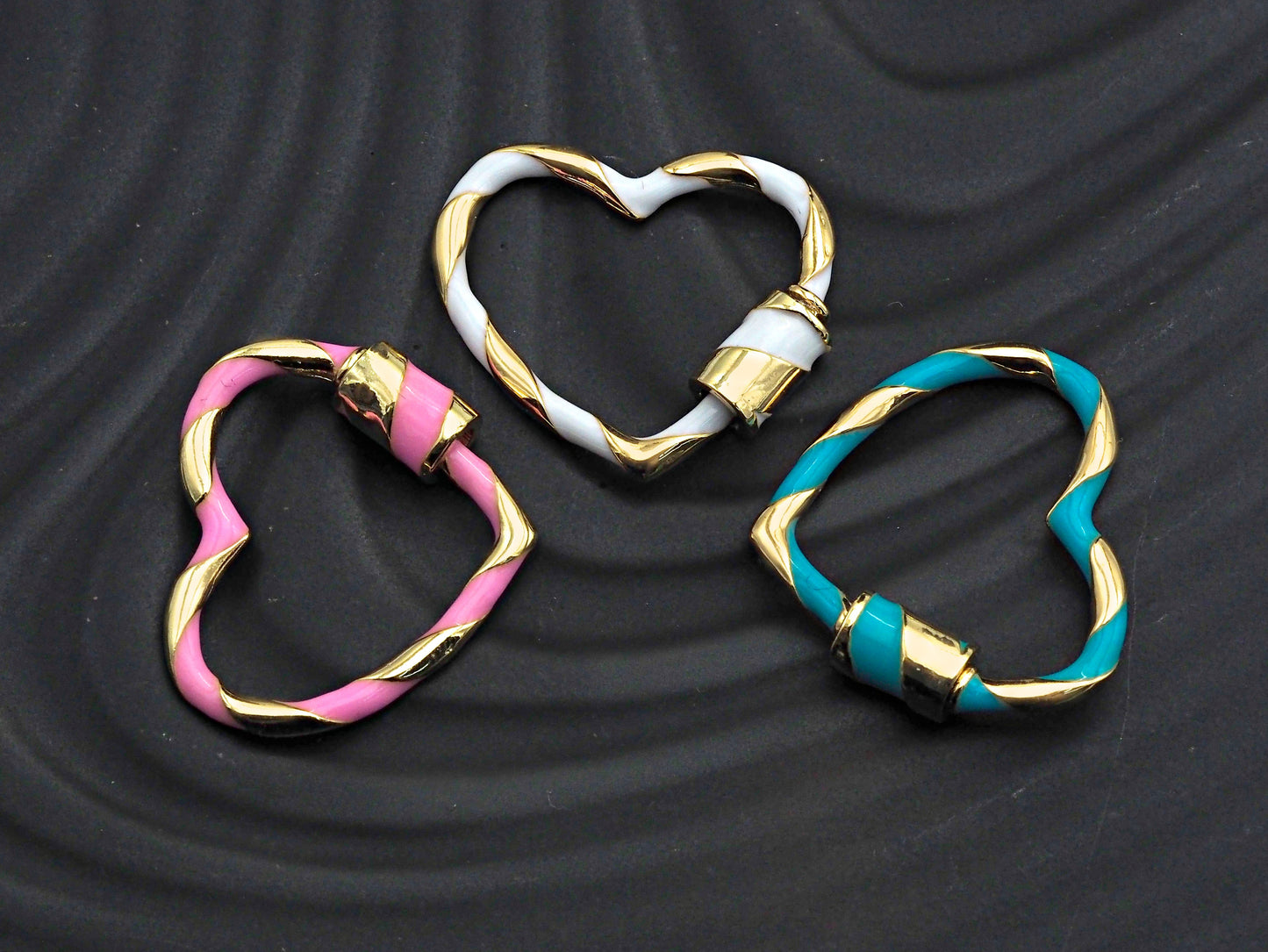 Colorful Enamel Pave Heart Shape Clasp, Gold Carabiner Clasp, 23x25mm, sku#H162