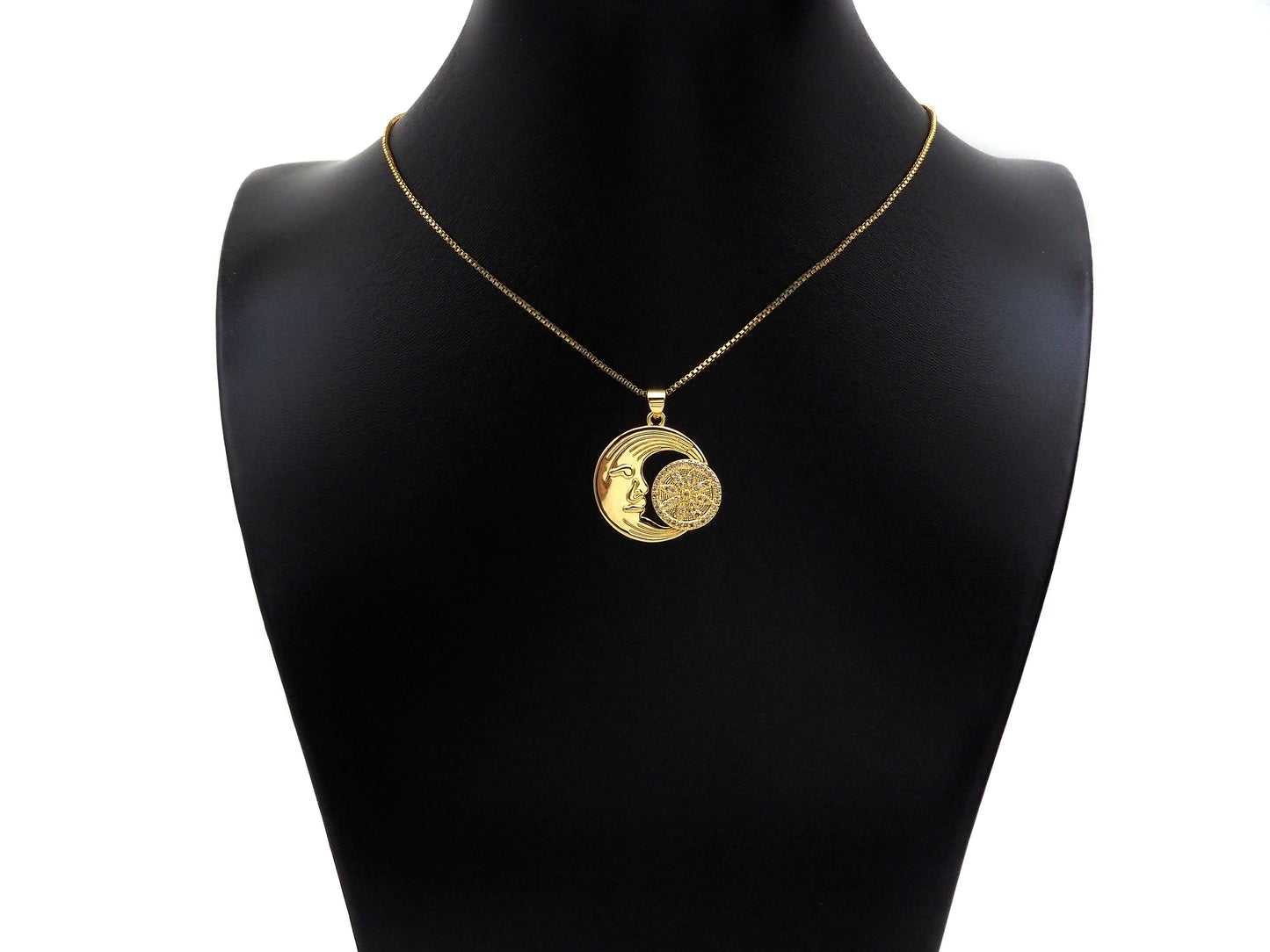 CZ Micro Pave Flower Cresent Moon Shape Pendant/Charm,Cubic Zirconia Medallion Charm, Necklace Bracelet Charm Pendant,25mm, Sku#LK196