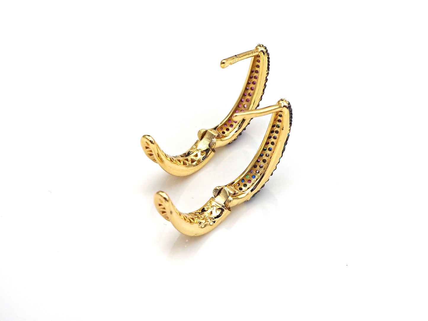 Colorful CZ Gold Hoop Earrings, Sku#J242