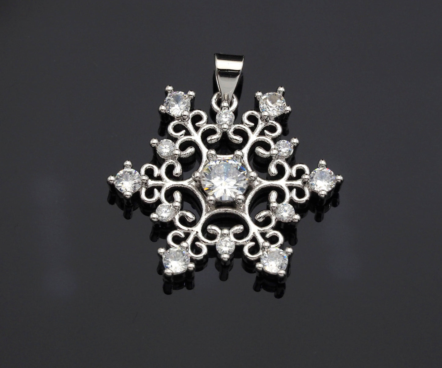 CZ Micro Pave Snowflake Pendant, Gold/Silver Plated Jewelry, Snowflake Charm Pendant, 26x23mm,sku#F1220