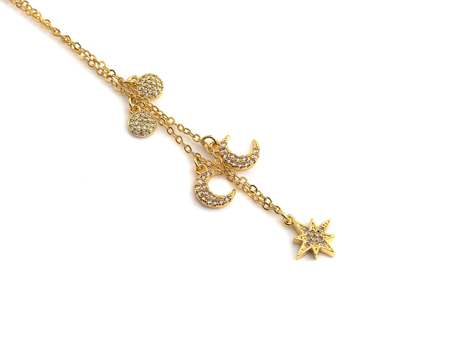 Gold Moon Star Coin Charm Necklace, z708