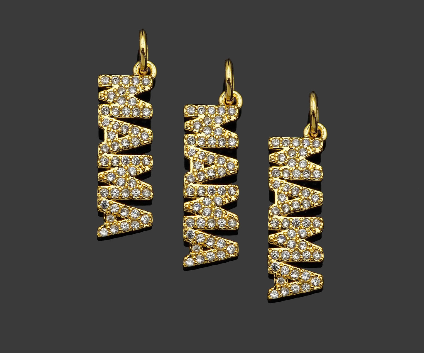 Gold Filled CZ Micro Pave MAMA Word Shape Pendant, 18K Gold Filled Mama Charm, Necklace Bracelet Pendant, Mother's Day Gift,6x19mm,Sku#Z1364