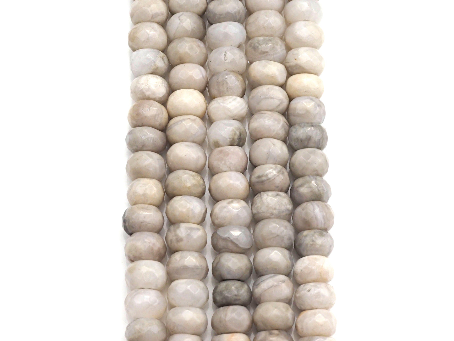 2mm Large Hole Natural White Lace Agate Beads, Rondelle Faceted 6x10mm/5x8mm, 8" Long Strands, sku#U734