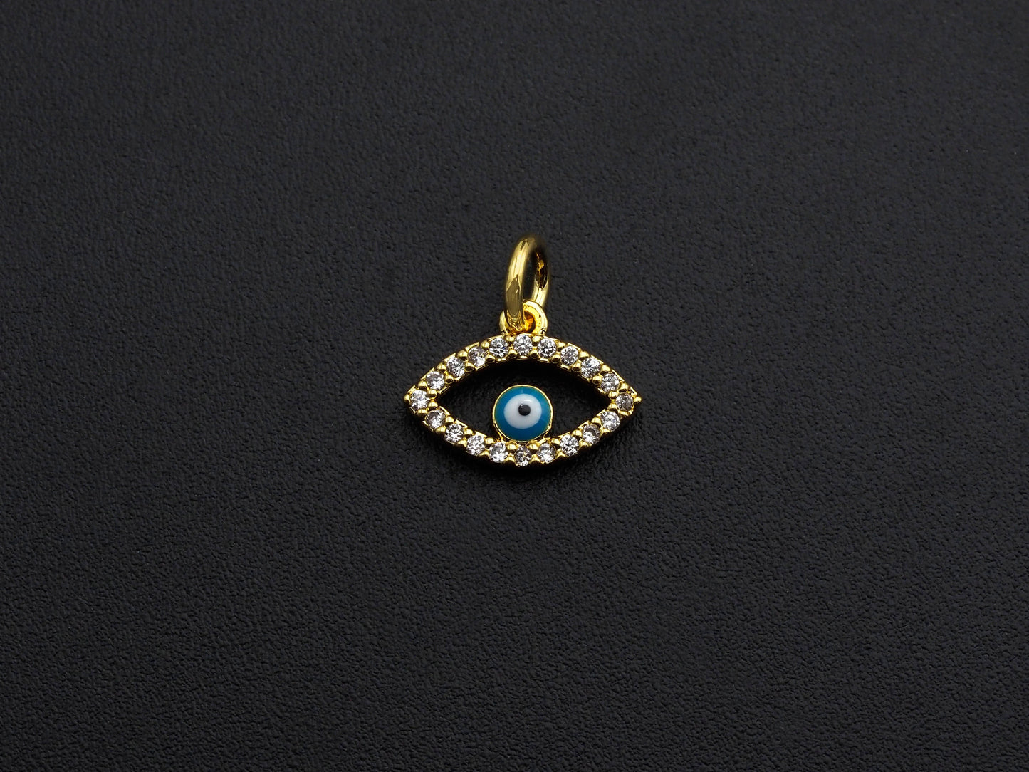 Cute CZ Micro Pave Enamel Evil Eye Pendant/Charm, Gold Plated Tiny Eye Charm, 9x12mm, sku#Z775