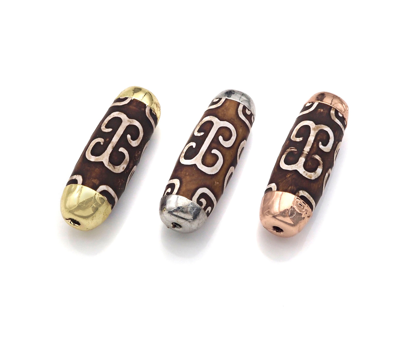 16x39mm Large Natural Tibetan Agate Barrel Shape Spacer Beads, Gold/Silver/Rose Gold Tone, Dzi Agate Spacer,Oval Tibetan Agate, sku#U1006