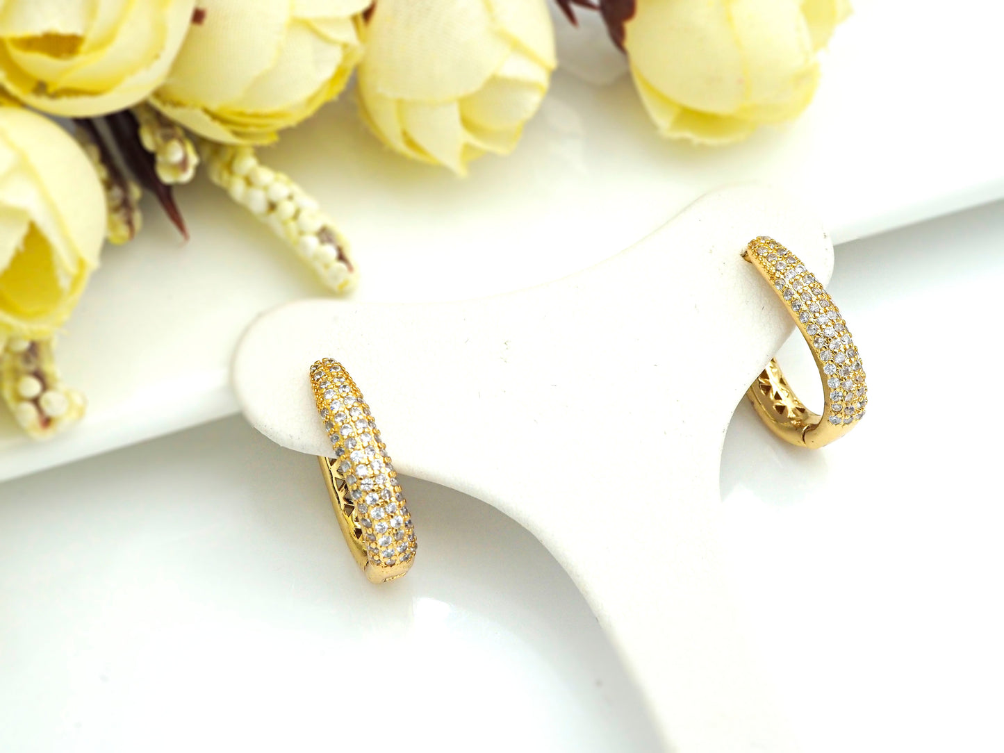 CZ Micro Pave Double Raw Huggie Earring, Leverback ear wires, cubic zirconia micro pave earrings, 5x20mm, sku#J243