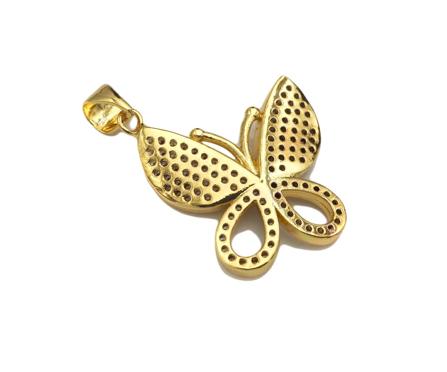 CZ Micro Pave Butterfly Shape Pendant/Charm,Cubic Zirconia Charm, Necklace Bracelet Butterfly Charm Pendant,19x21mm, Sku#LK197