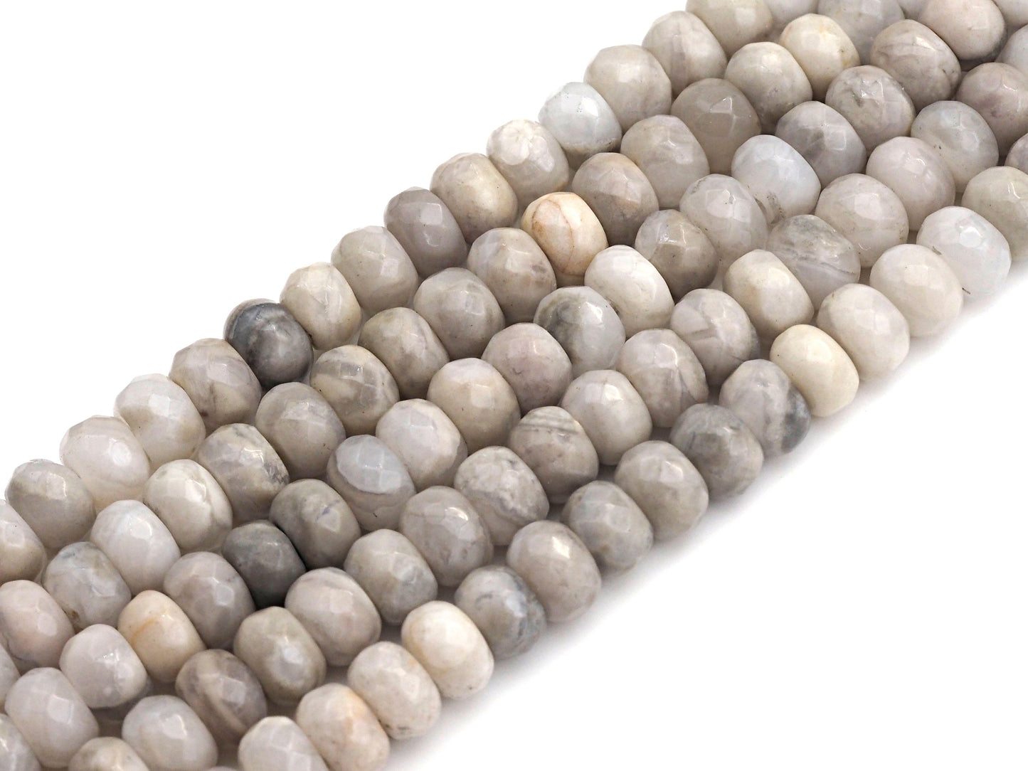 2mm Large Hole Natural White Lace Agate Beads, Rondelle Faceted 6x10mm/5x8mm, 8" Long Strands, sku#U734