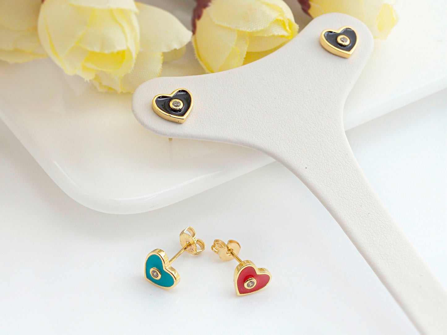 CZ Enamel Round Stud Earrings, Sku#J164C