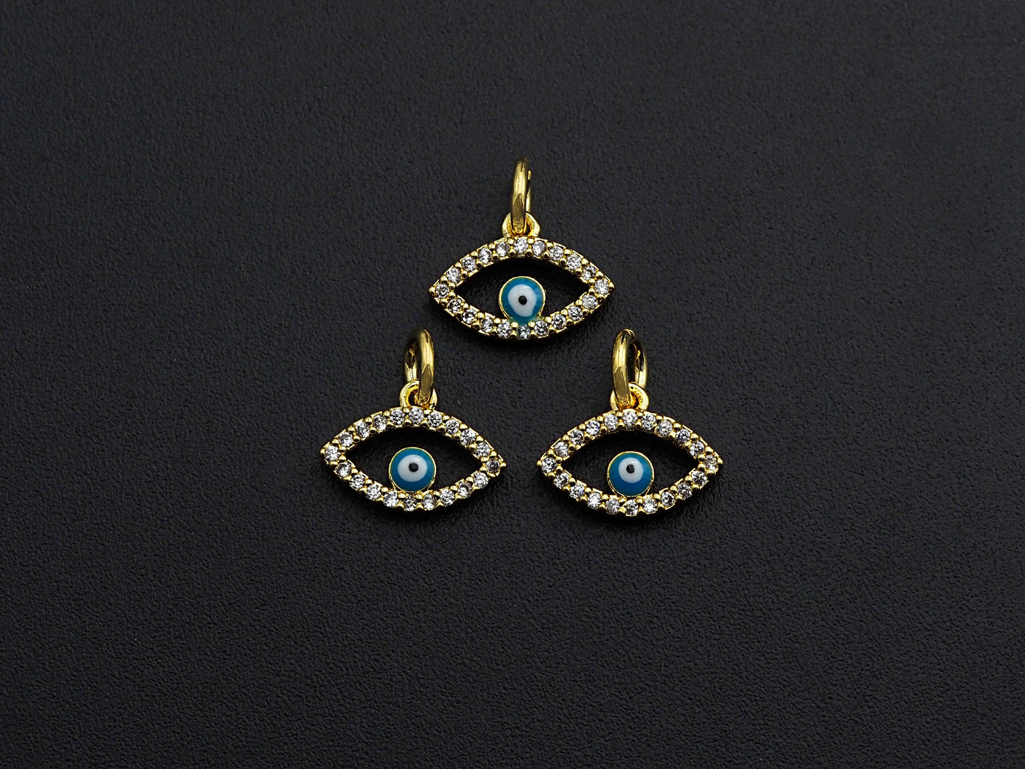 Cute CZ Micro Pave Enamel Evil Eye Pendant/Charm, Gold Plated Tiny Eye Charm, 9x12mm, sku#Z775