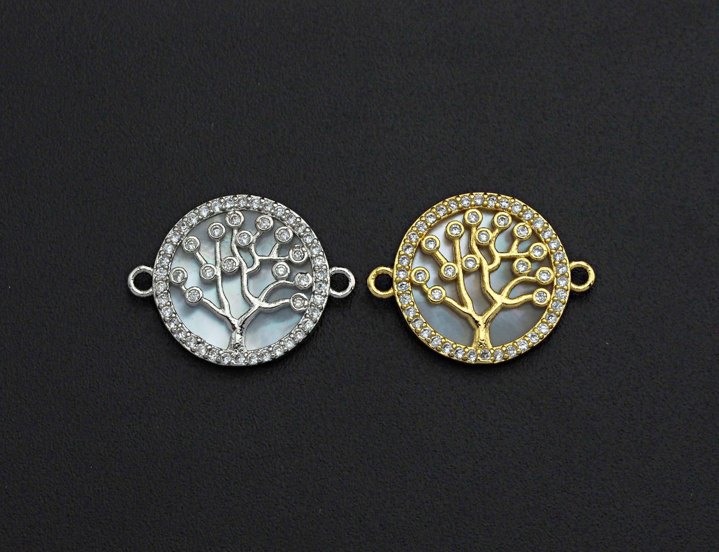CZ Micro Pave Lucky Tree on Mother-of-pearl Connector, Z689