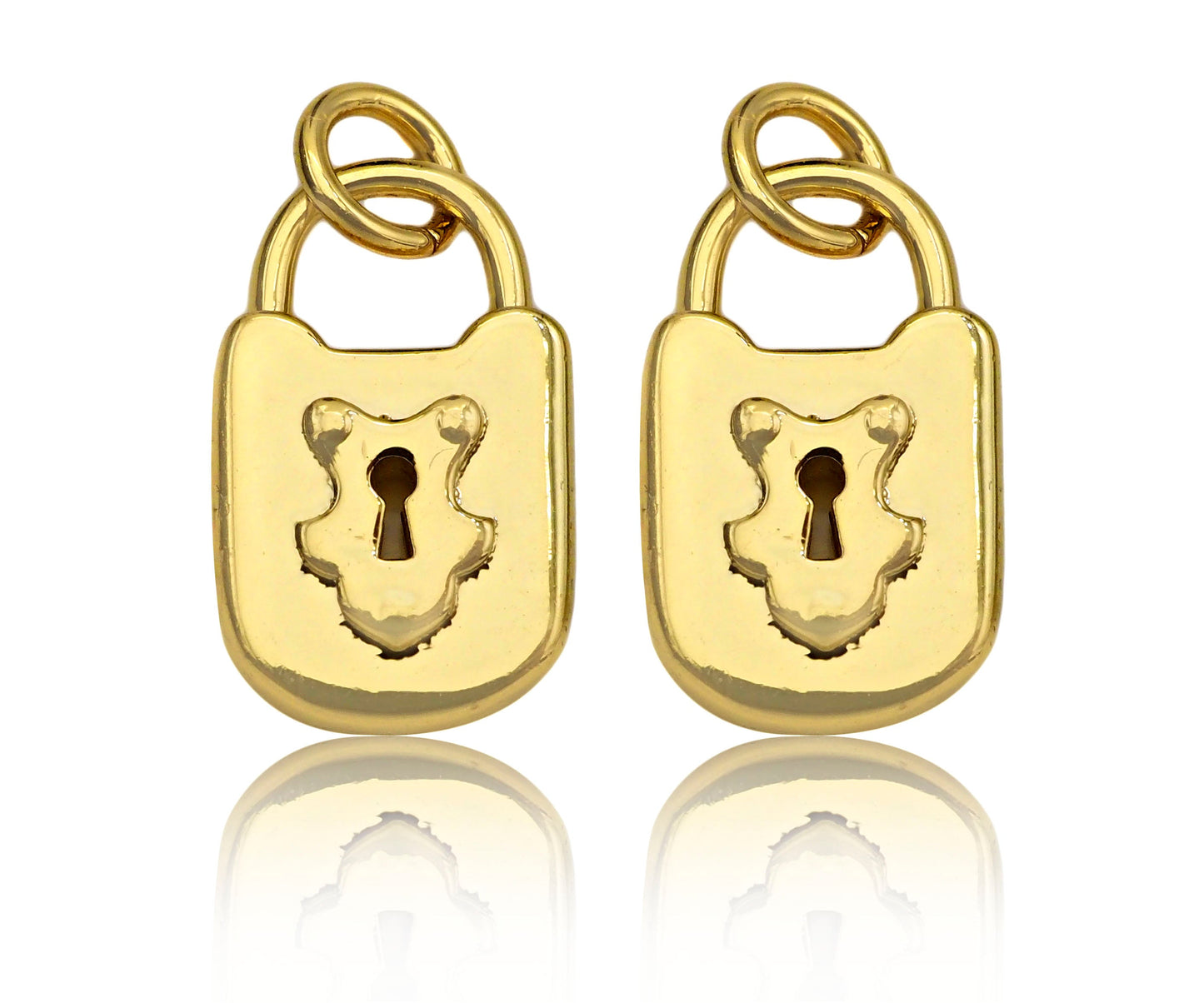 Dainty Gold Padlock Charms, Dainty Lock Teddy Bear Charms, Gold Char Pendant, Padlock Necklace Charms, 9x15mm, Sku#F1339