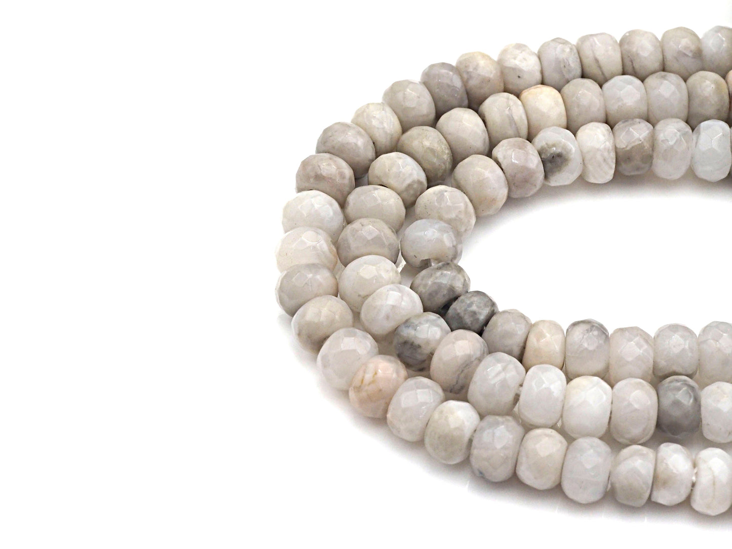 2mm Large Hole Natural White Lace Agate Beads, Rondelle Faceted 6x10mm/5x8mm, 8" Long Strands, sku#U734