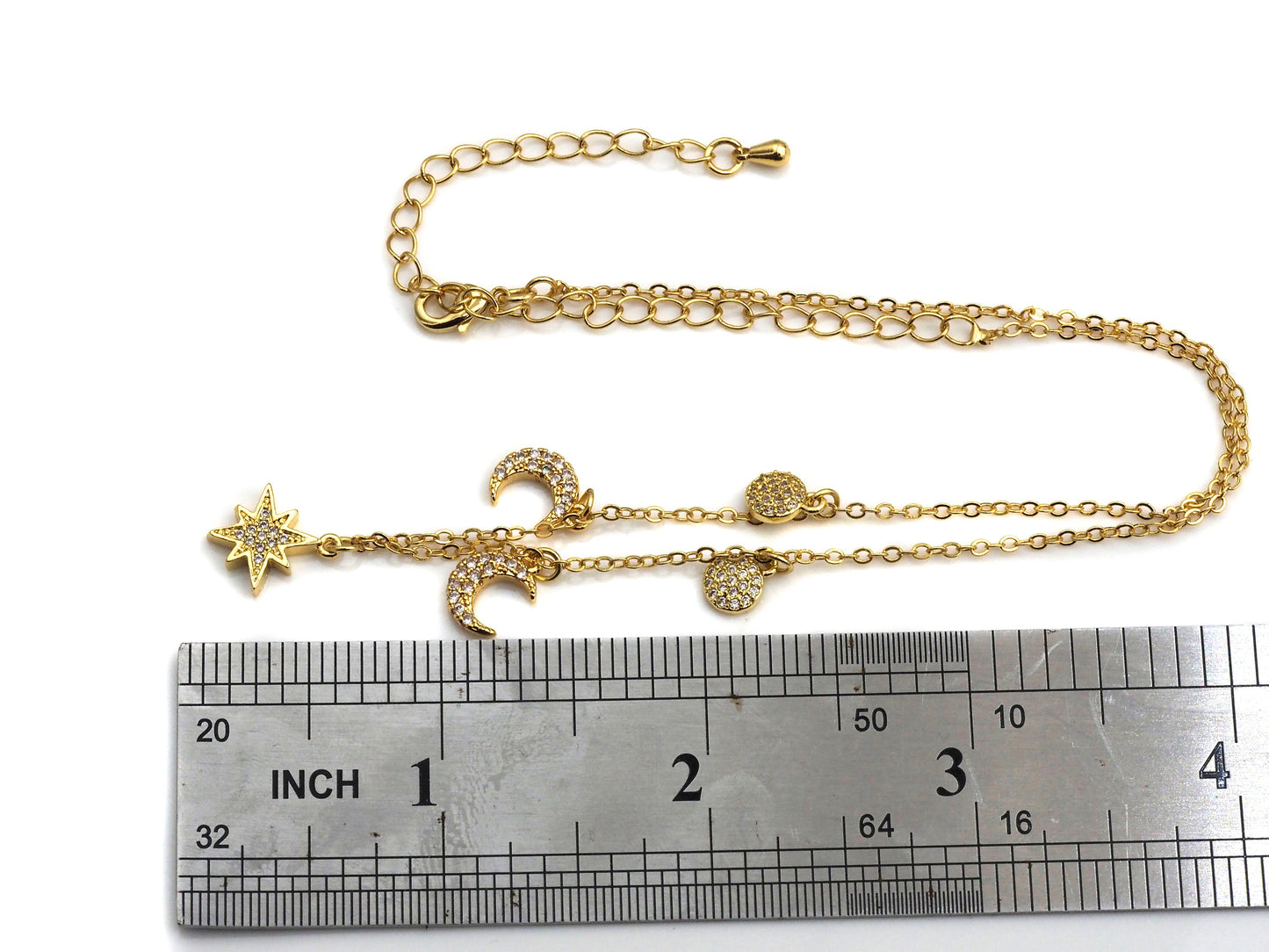 Gold Moon Star Coin Charm Necklace, z708
