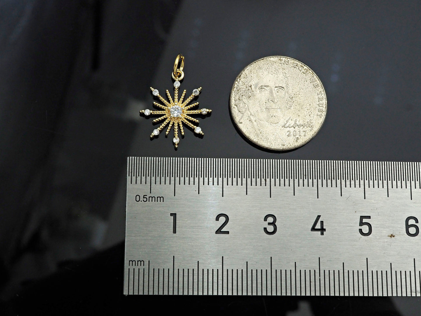 CZ Micro Pave North Star Flower Shape Pendant/Charm, 14K Gold Filled Star Charm, Necklace Bracelet Charm Pendant,15x17mm,Sku#LX02