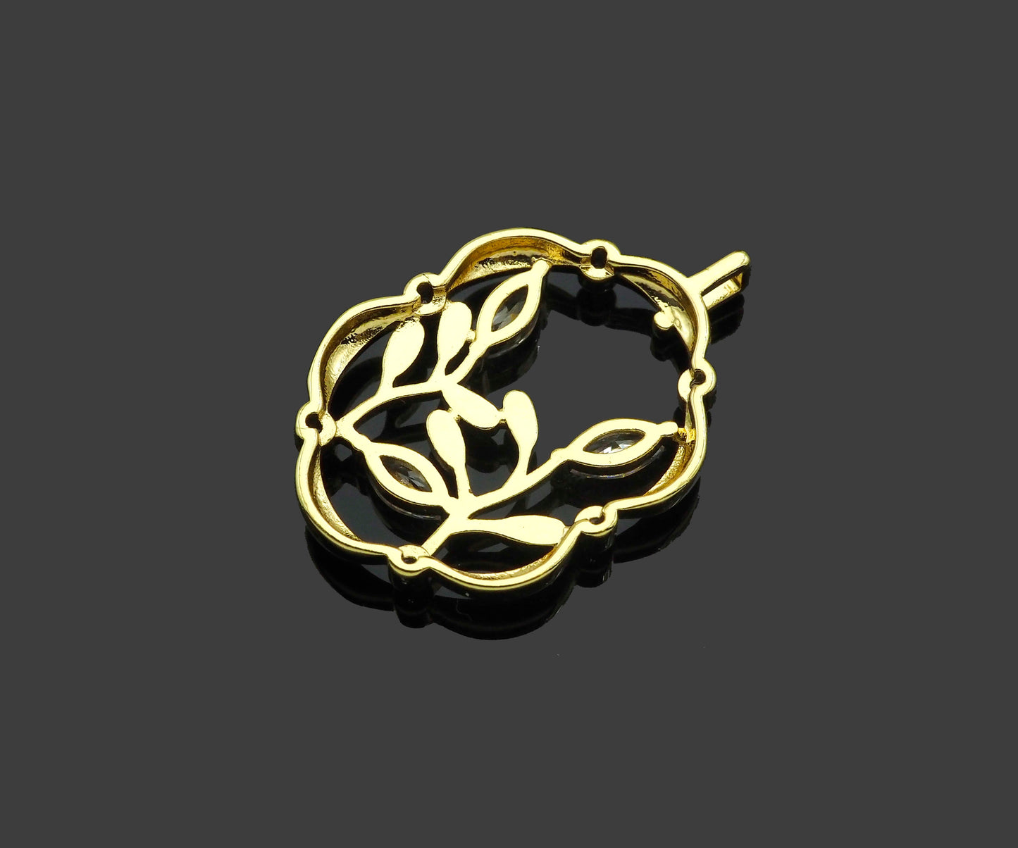 CZ Micro Pave Flower On Picture Frame Shape Pendant,18K Gold Charm, Necklace Bracelet Charm Pendant, 31x20mm,Sku#FH157